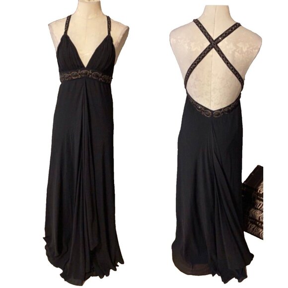 Temperley of London Dress Black 4 Small Deep V Back Pure Silk Maxi Formal Long - Picture 1 of 9